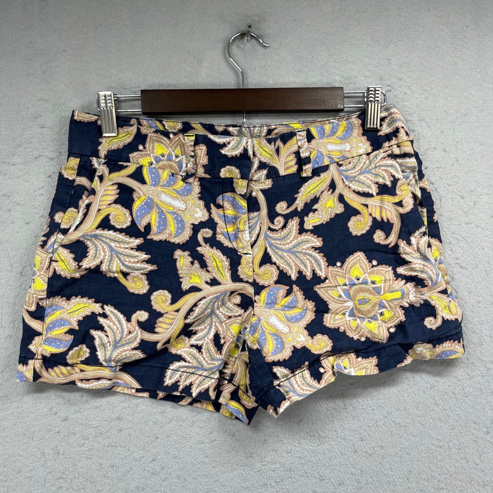 LOFT Shorts Womens 2 Blue Paisley Linen Blend Summer Coastal Casual Preppy